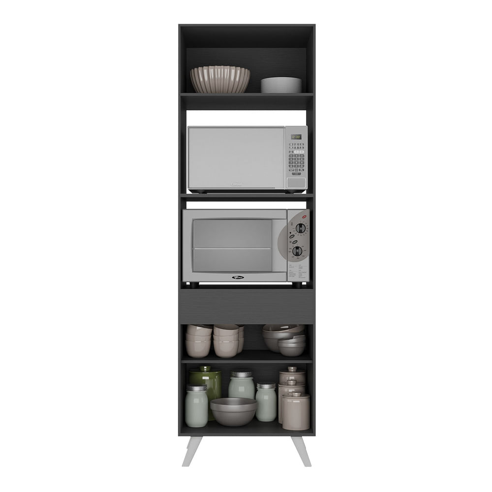 Encontraproduto.com.br - Paneleiro 2 Portas para Forno e Microondas Veneza Multimóveis MP3679.898 Preto/Branco