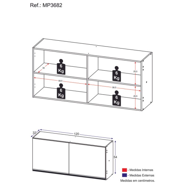 Encontraproduto.com.br - Armário Aéreo Cozinha 120 cm 2 Portas Veneza Multimóveis MP3682.891 Branco