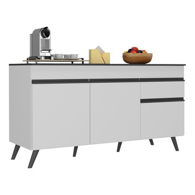 Balcão Cozinha Gabinete Pia 150 cm 3 Portas 1 Gaveta Veneza Multimóveis MP3740.964 Branco/Preto