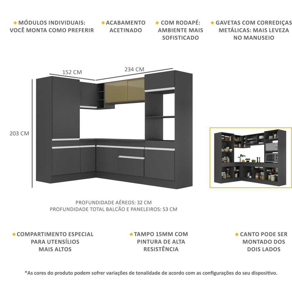 Armário De Cozinha Completa De Canto Preto/branco