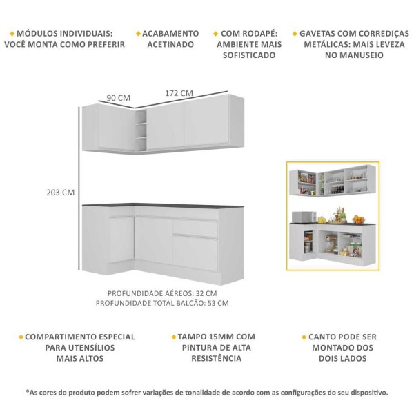 Encontraproduto.com.br - Armário de Cozinha Compacta de Canto com Rodapé Veneza Multimóveis MP2092.891 Branco