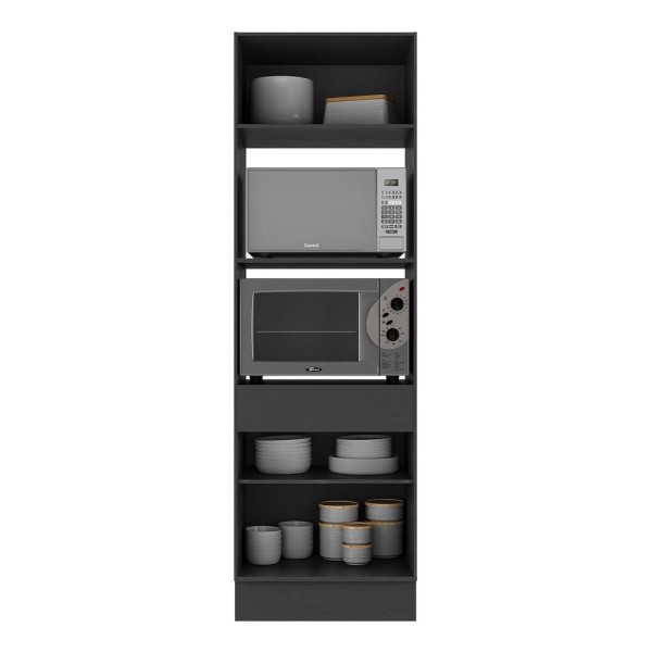 Encontraproduto.com.br - Paneleiro com Rodapé 2 Portas para Forno e Microondas Veneza Multimóveis MP2116.898 Preto/Branco