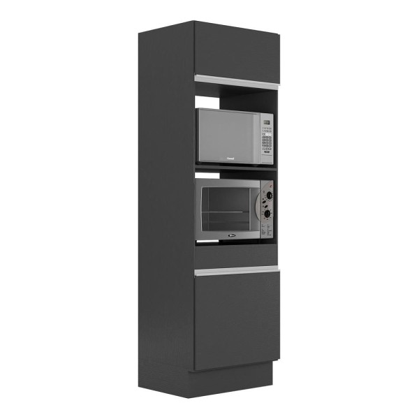 Encontraproduto.com.br - Paneleiro com Rodapé 2 Portas para Forno e Microondas Veneza Multimóveis MP2116.898 Preto/Branco