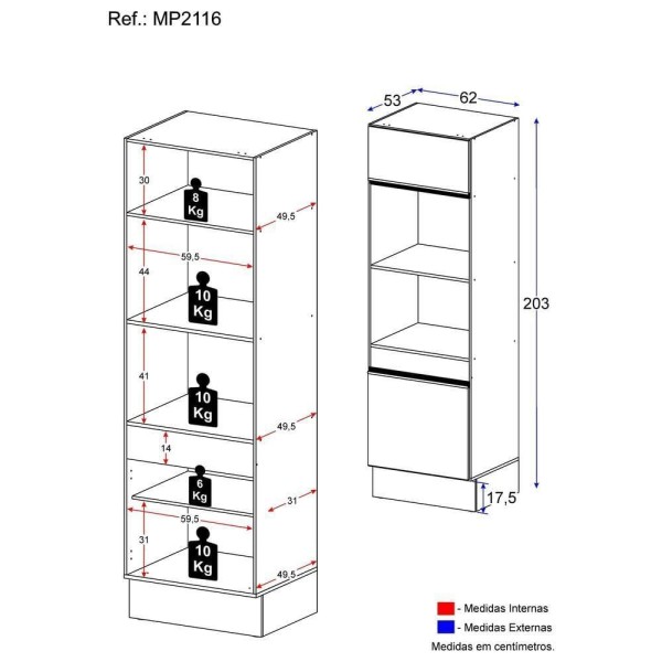 Encontraproduto.com.br - Paneleiro com Rodapé 2 Portas para Forno e Microondas Veneza Multimóveis MP2116.898 Preto/Branco