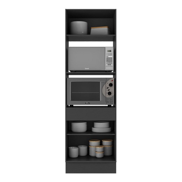 Encontraproduto.com.br - Paneleiro com Rodapé 2 Portas para Forno e Microondas Veneza Multimóveis MP2116.898 Preto/Branco