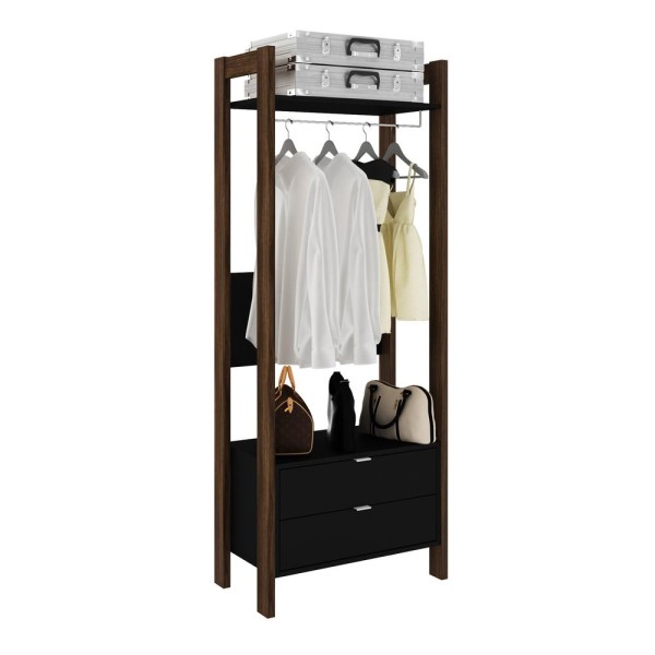 Encontraproduto.com.br - Armário Closet com 2 Gavetas Multimóveis CR35001 Preto/Nogal