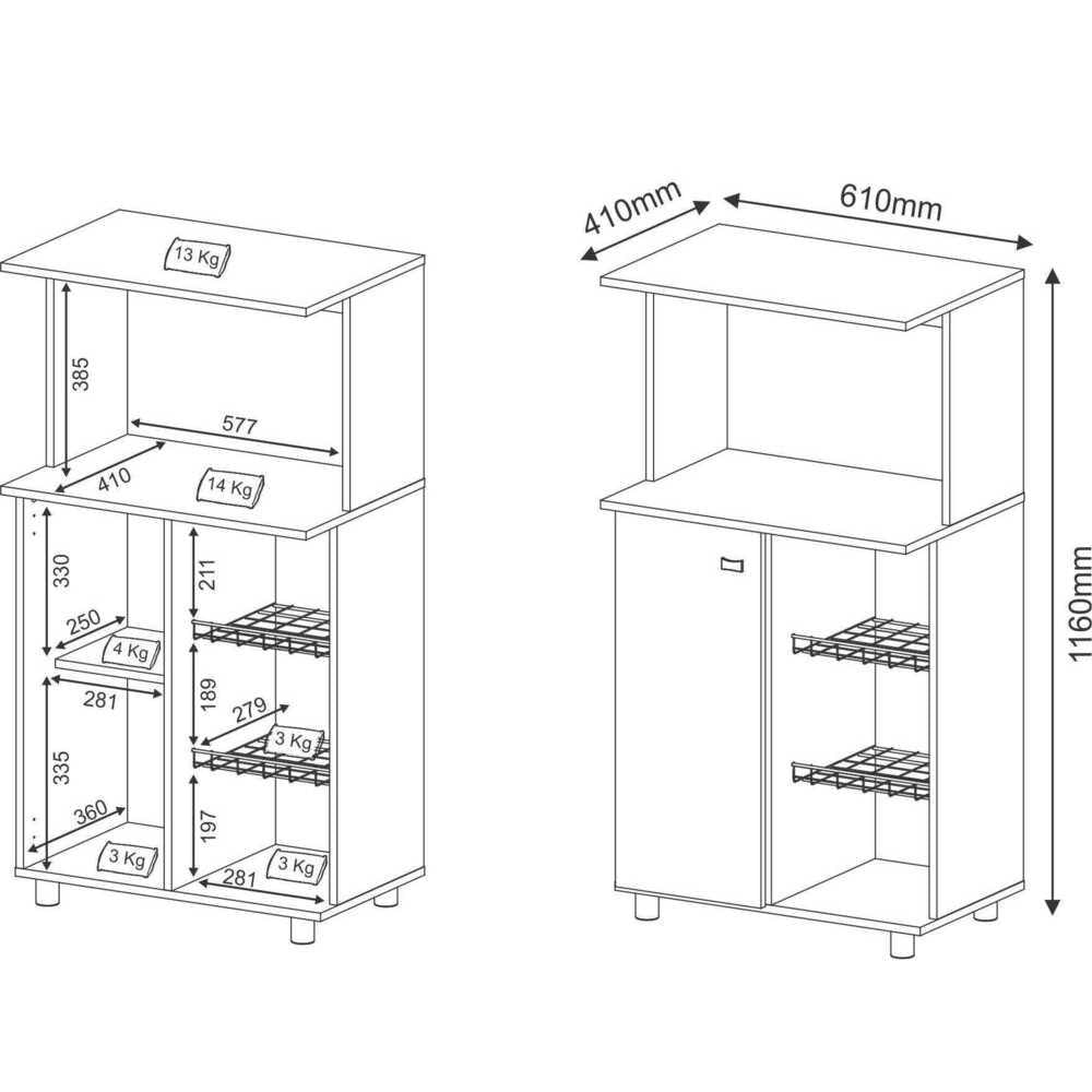 Encontraproduto.com.br - Balcão Fruteira para Forno e Microondas com 1 Porta Multimóveis CR20002 Branco