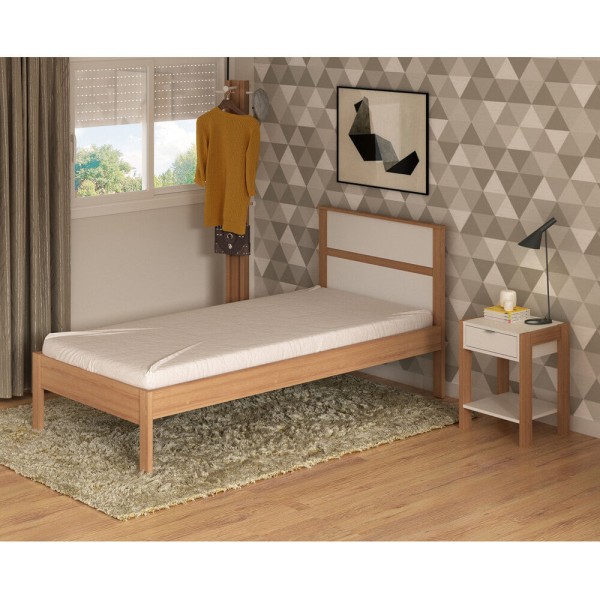 Encontraproduto.com.br - Cama de Solteiro para Colchão 88 x 188 cm Multimóveis CR35008 Amendoa/Branca