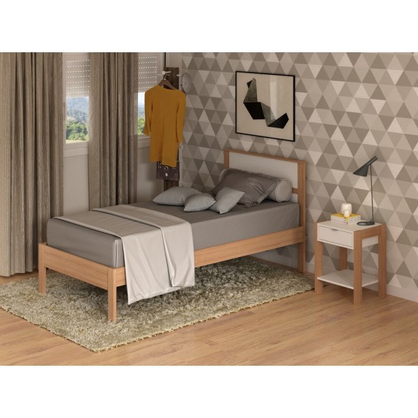 Encontraproduto.com.br - Cama de Solteiro para Colchão 88 x 188 cm Multimóveis CR35008 Amendoa/Branca