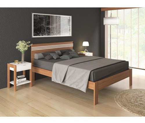 Cama de Casal para Colchão 138 x 188 cm Multimóveis CR35013 Amendoa/Branca