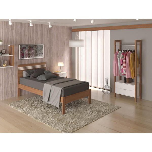 Encontraproduto.com.br - Cama de Solteiro para Colchão 88 x 188 cm Multimóveis CR35014 Amendoa/Branca
