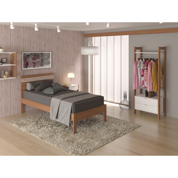 Encontraproduto.com.br - Cama de Solteiro para Colchão 88 x 188 cm Multimóveis CR35014 Amendoa/Branca