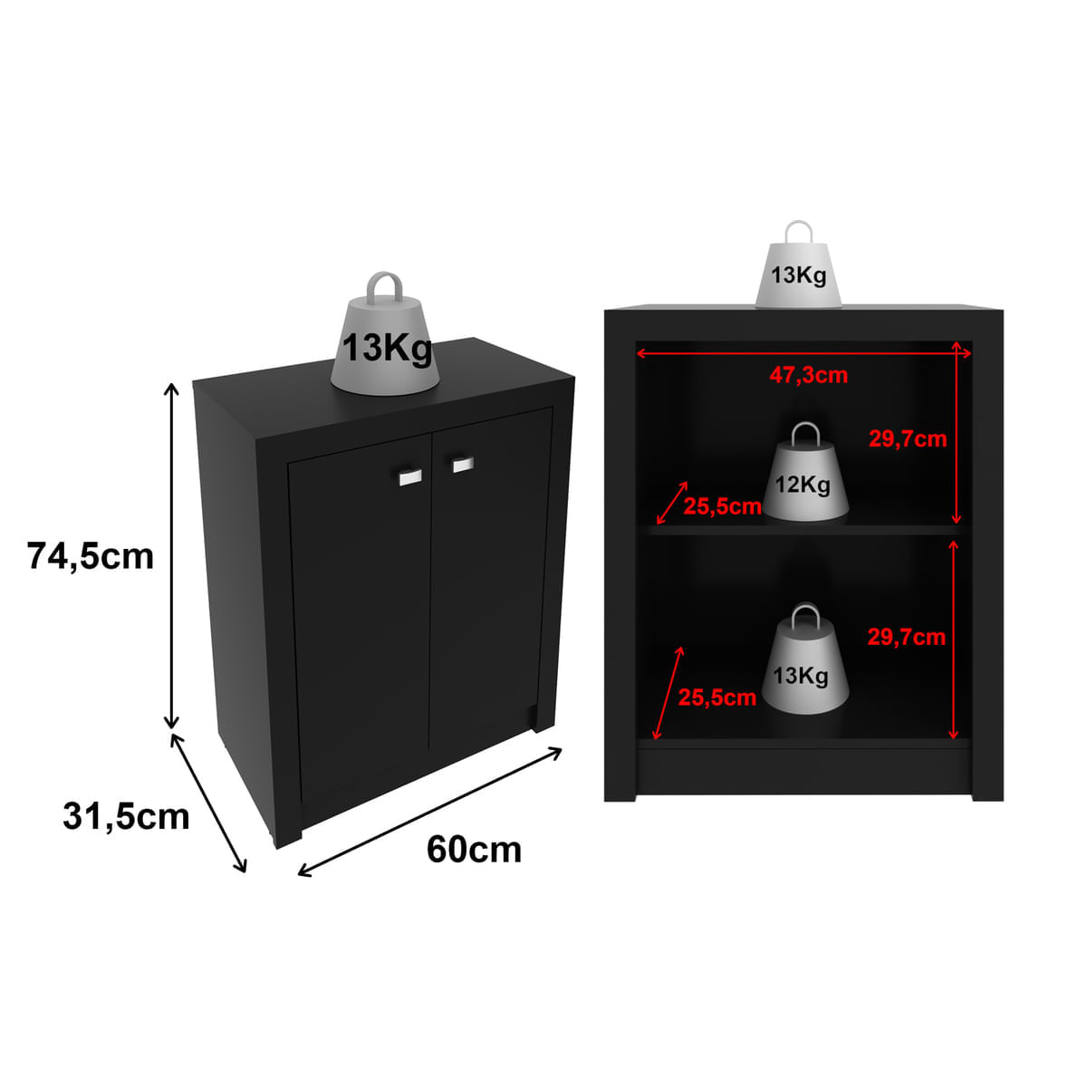 Encontraproduto.com.br - Balcão Escritório com 2 Portas Multimóveis CR25013 Preto