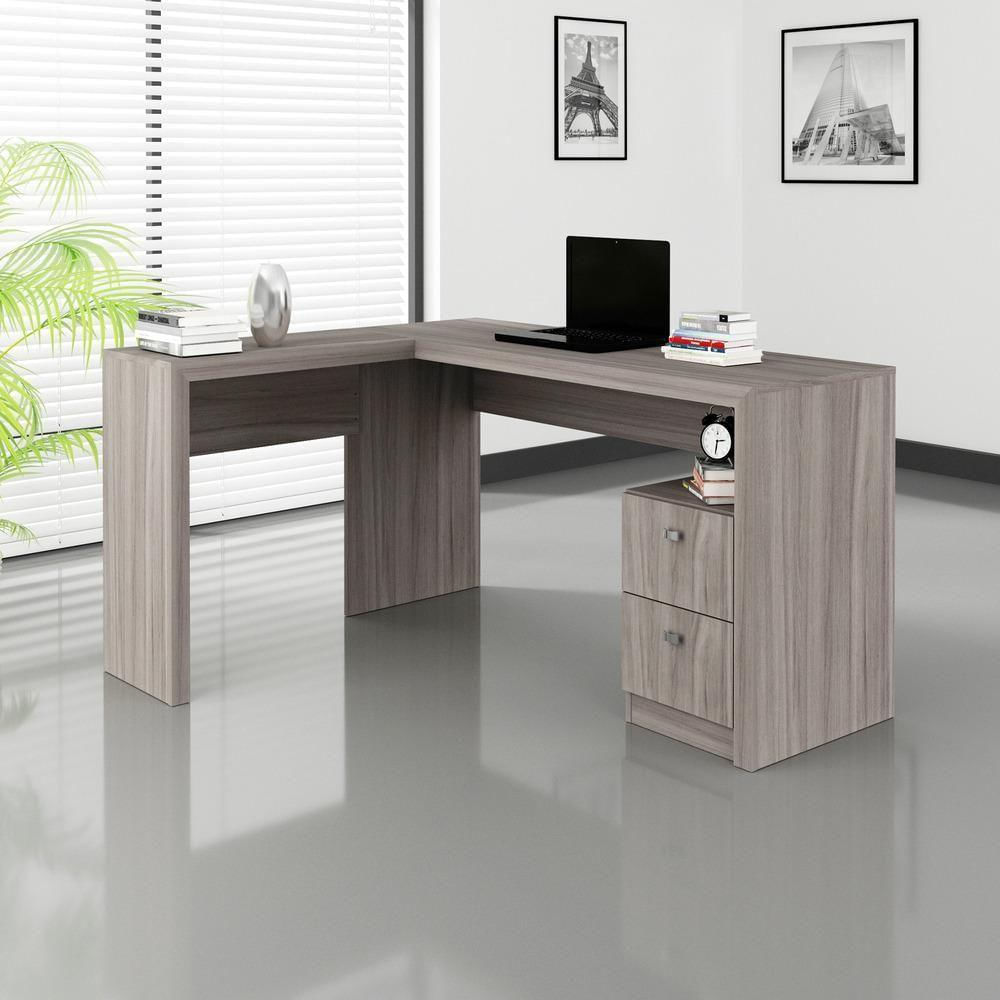 Escrivaninha/Mesa Escritório de Canto com 2 gavetas Multimóveis CR25032 Carvalho