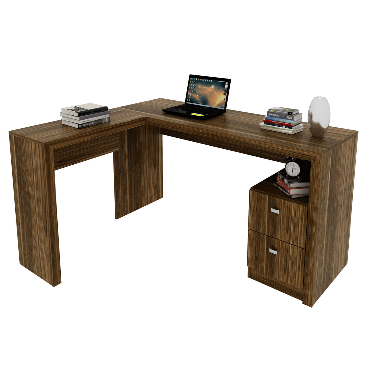 Encontraproduto.com.br - Escrivaninha/Mesa Escritório de Canto com 2 gavetas Multimóveis CR25032 Nogal