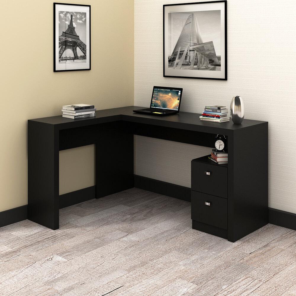 Encontraproduto.com.br - Escrivaninha/Mesa Escritório de Canto com 2 gavetas Multimóveis CR25032 Preto