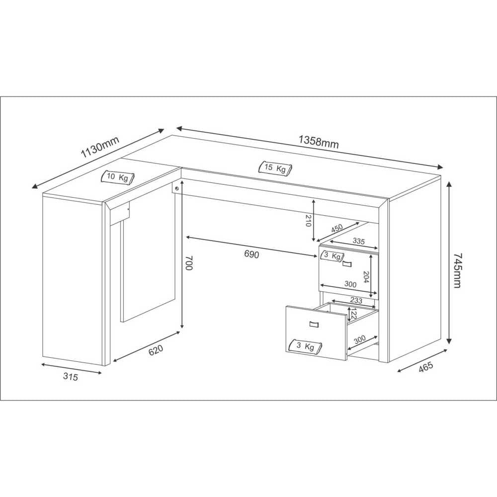 Encontraproduto.com.br - Escrivaninha/Mesa Escritório de Canto com 2 gavetas Multimóveis CR25032 Preto