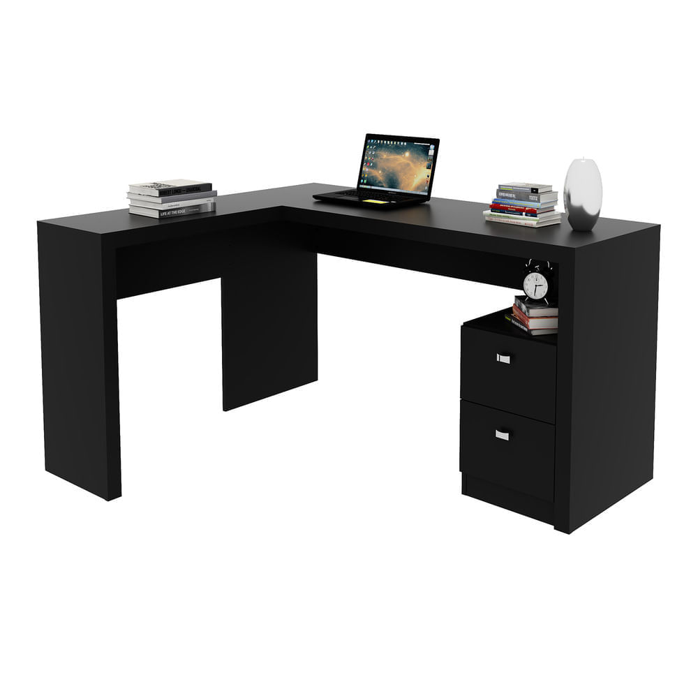 Encontraproduto.com.br - Escrivaninha/Mesa Escritório de Canto com 2 gavetas Multimóveis CR25032 Preto