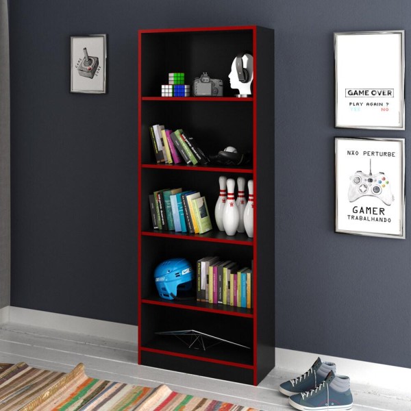 Encontraproduto.com.br - Estante Gamer Multiuso 60 cm Multimóveis CR25039 Preta/Vermelha