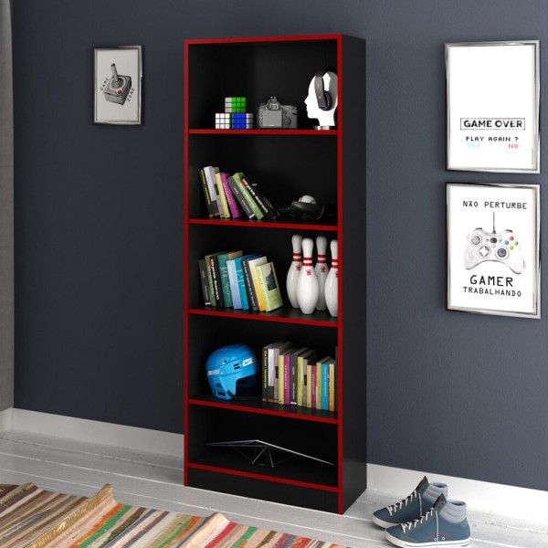 Encontraproduto.com.br - Estante Gamer Multiuso 60 cm Multimóveis CR25039 Preta/Vermelha