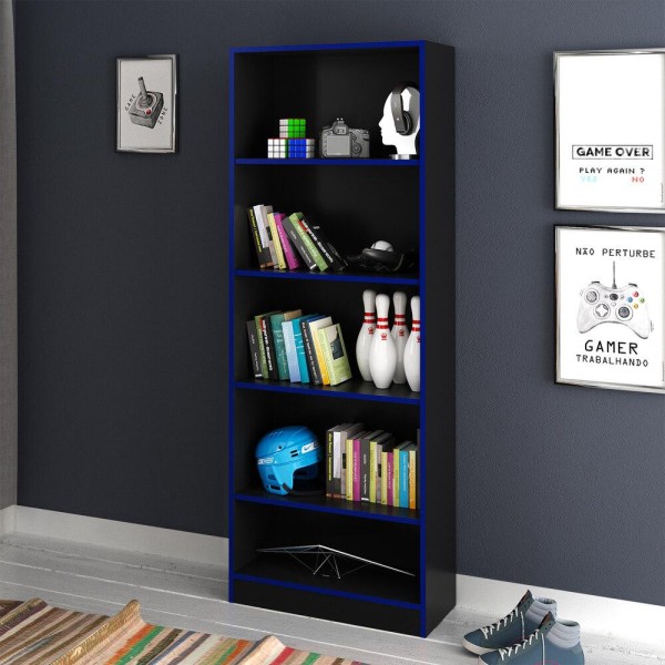Encontraproduto.com.br - Estante Gamer Multiuso 60 cm Multimóveis CR25039 Preta/Azul