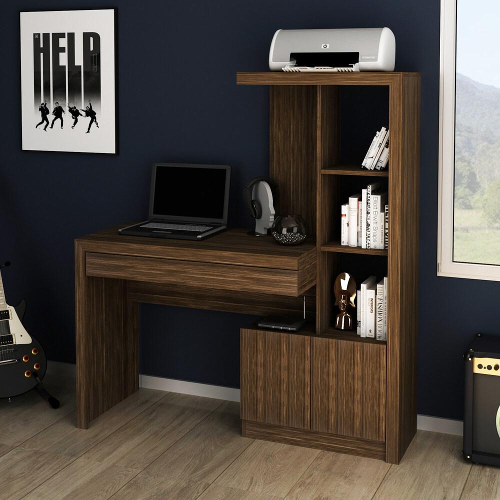 Encontraproduto.com.br - Escrivaninha Estante com 2 Portas e Gaveta Multimóveis CR25040 Nogal
