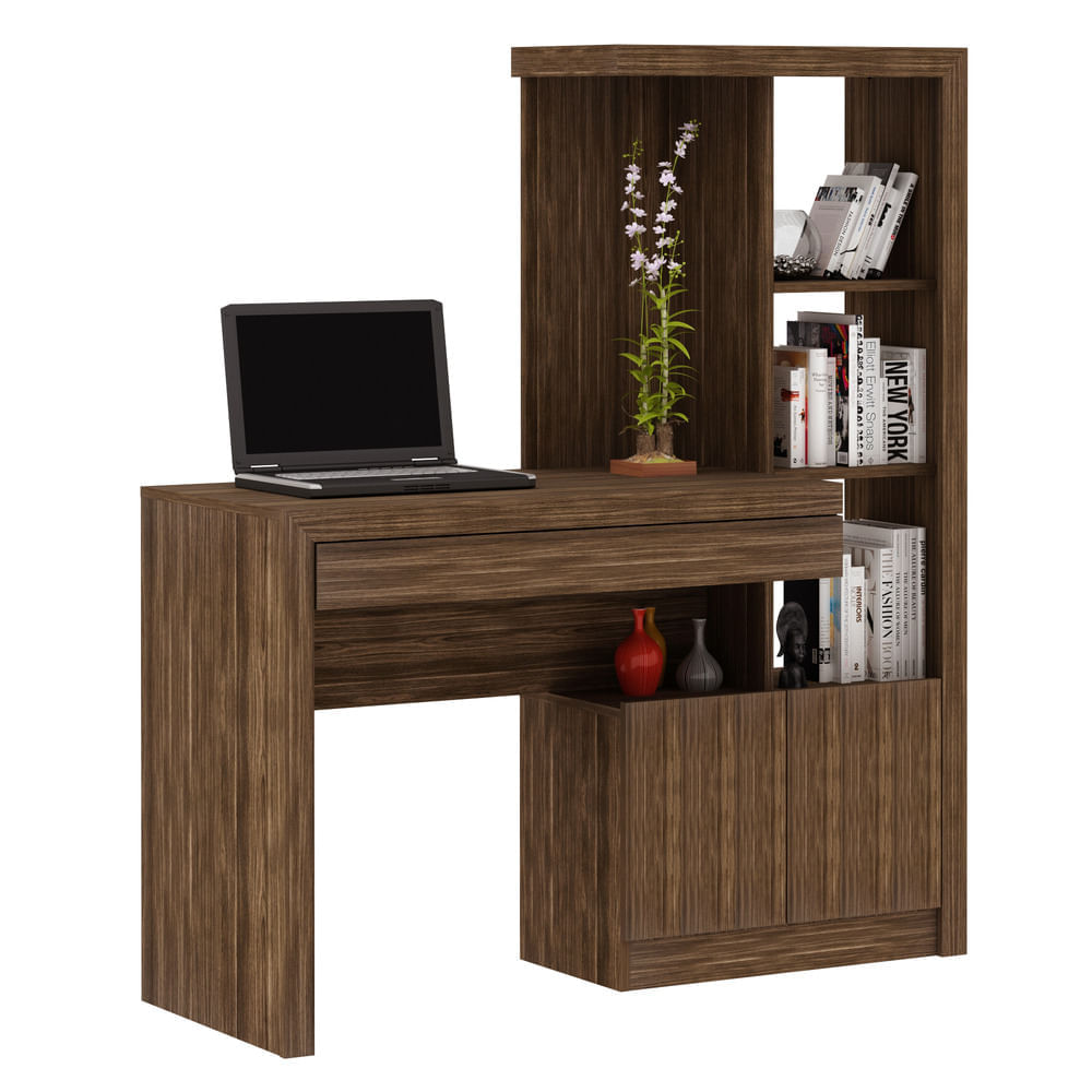 Encontraproduto.com.br - Escrivaninha Estante com 2 Portas e Gaveta Multimóveis CR25040 Nogal