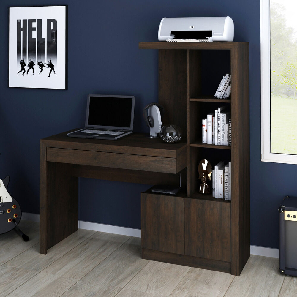 Encontraproduto.com.br - Escrivaninha Estante com 2 Portas e Gaveta Multimóveis CR25040 Rustica