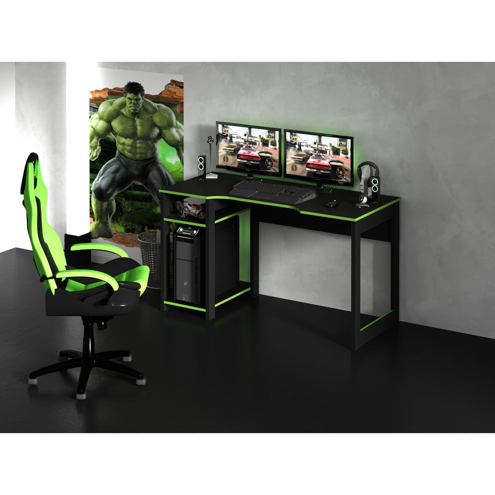 Encontraproduto.com.br - Mesa Gamer Multimóveis CR25049 Preta/Verde