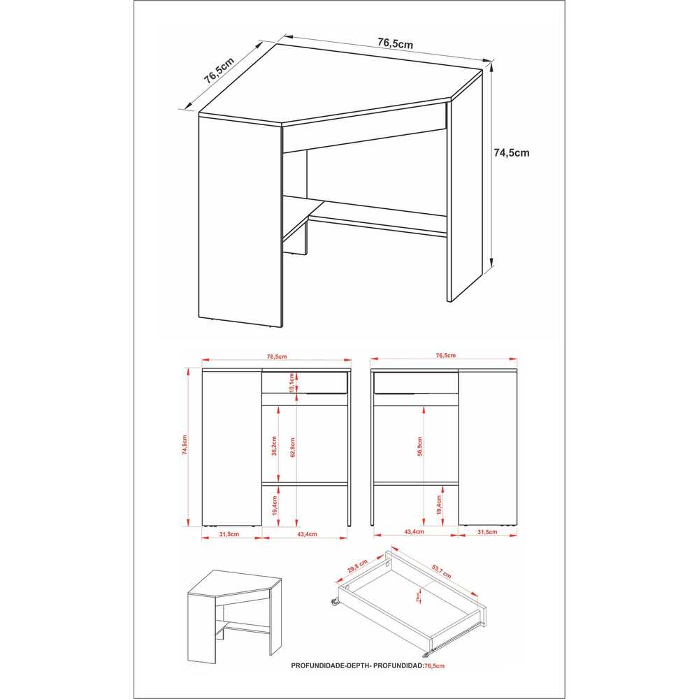 Encontraproduto.com.br - Escrivaninha/Mesa Escritório de Canto Multimóveis CR25064 Amendoa
