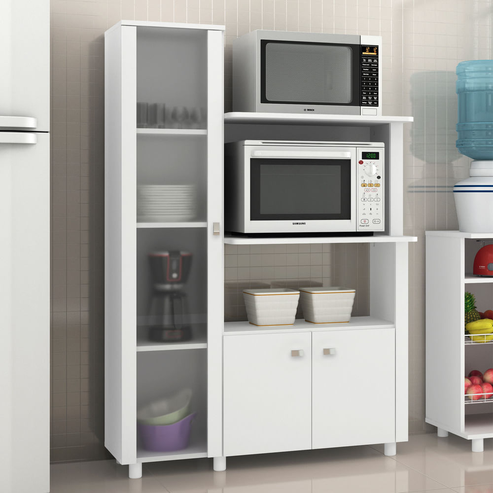 Encontraproduto.com.br - Armário Multiuso para Forno e Microondas com 3 Portas Multimóveis CR20009 Branco