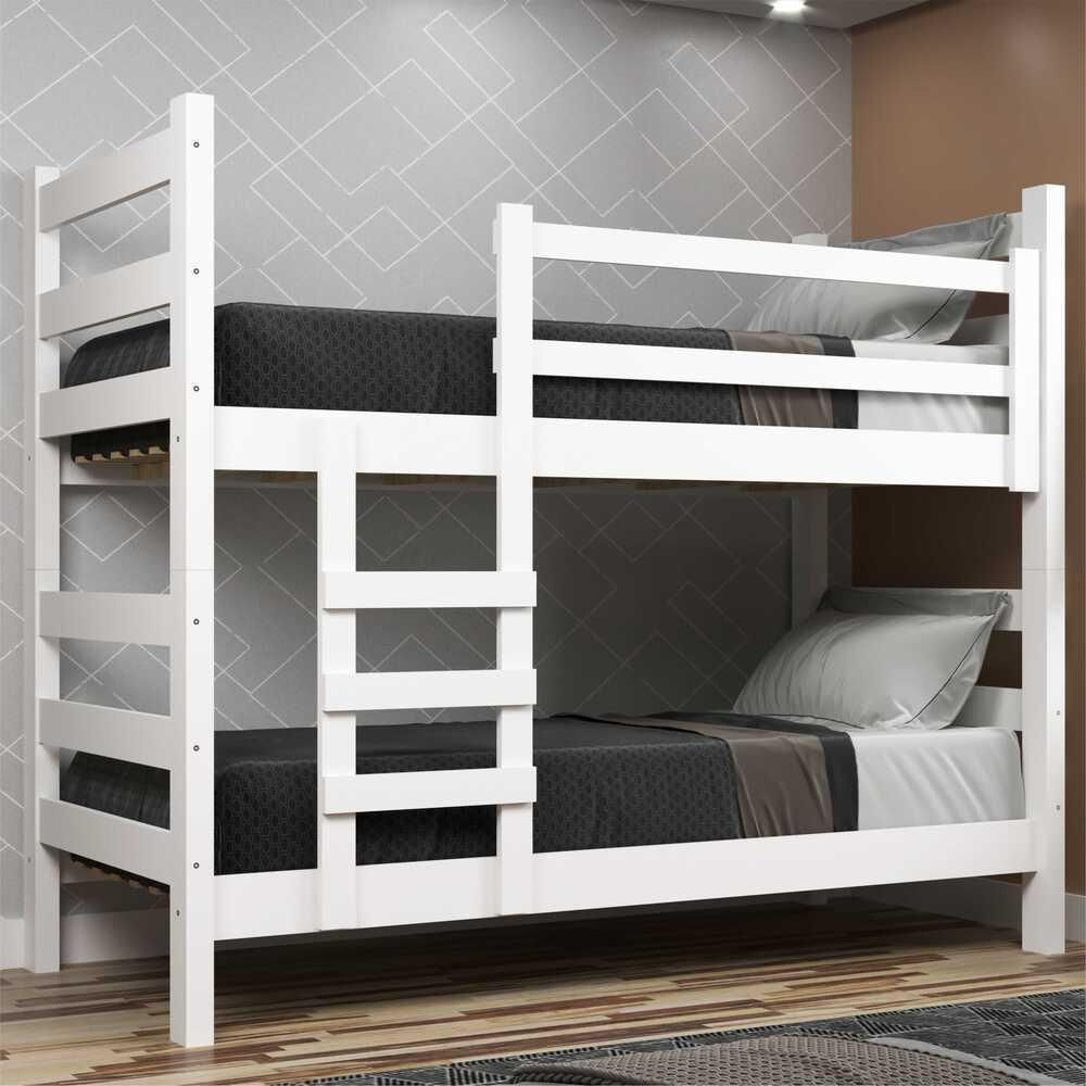 Encontraproduto.com.br - Beliche Madeira Maciça - vira 2 Camas - com Colchões Inclusos Dubai Multimóveis CR4158 Branco