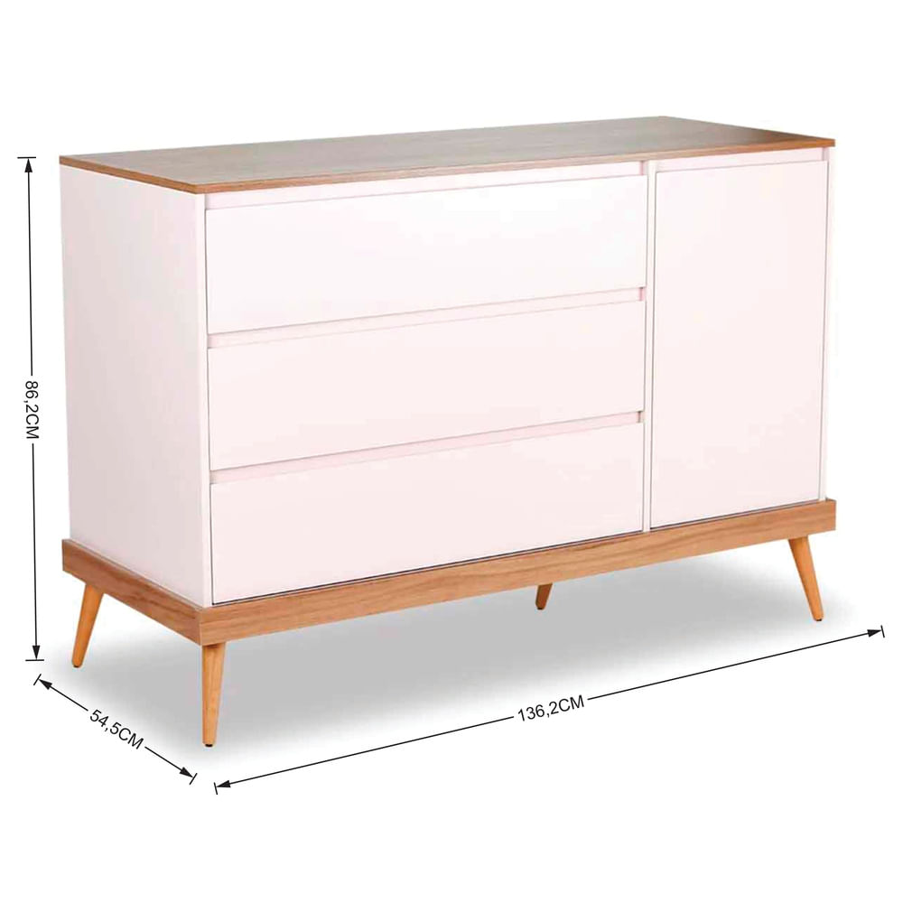 Encontraproduto.com.br - Cômoda Infantil 3 Gavetas 1 Porta Multimóveis CR40027 Rosa/Amendola