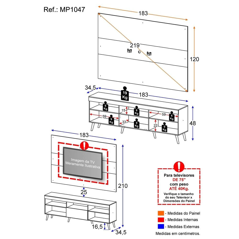 Encontraproduto.com.br - Rack Retrô com Painel e Suporte TV até 75