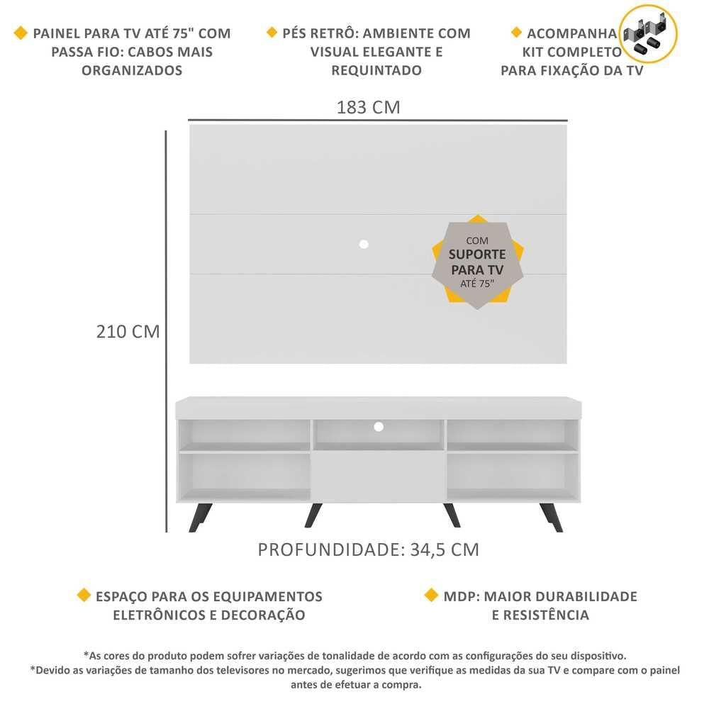 Encontraproduto.com.br - Rack Retrô com Painel e Suporte TV até 75