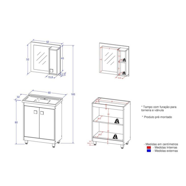 Encontraproduto.com.br - Gabinete Banheiro/espelheira 60cm Multimóveis Cr10058 Bc/pto