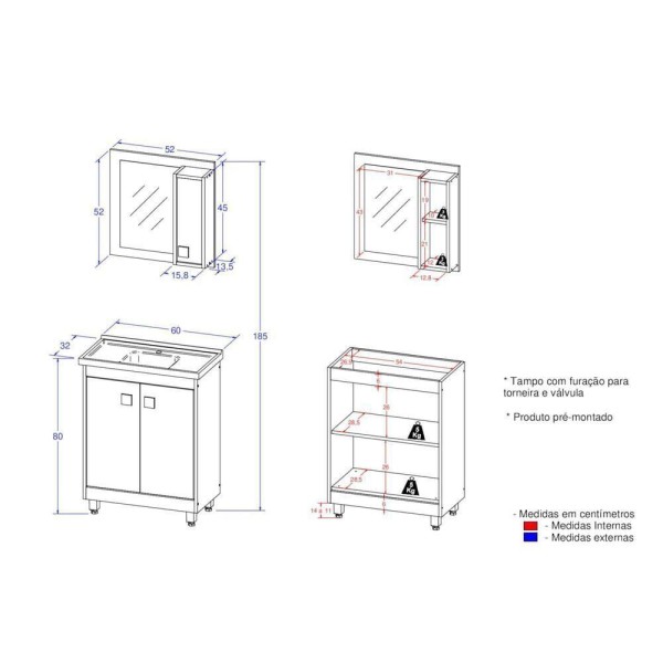 Encontraproduto.com.br - Gabinete Banheiro/espelheira 60cm Multimóveis Cr10058 Bc/pto