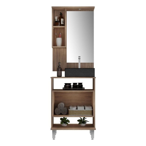 Encontraproduto.com.br - Gabinete Banheiro com Cuba e Espelheira 80cm Multimóveis CR10064 Mel/Grafite