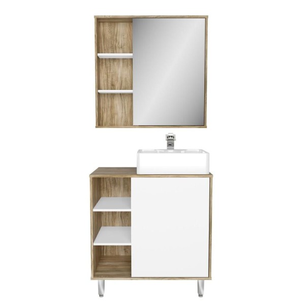 Encontraproduto.com.br - Gabinete Banheiro com Cuba e Espelheira 80cm Multimóveis CR10067 Carvalho Cartagena/Branco