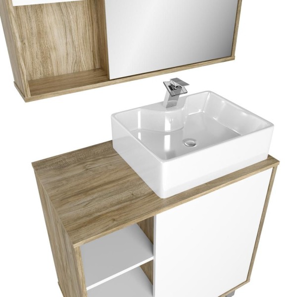 Encontraproduto.com.br - Gabinete Banheiro com Cuba e Espelheira 80cm Multimóveis CR10067 Carvalho Cartagena/Branco