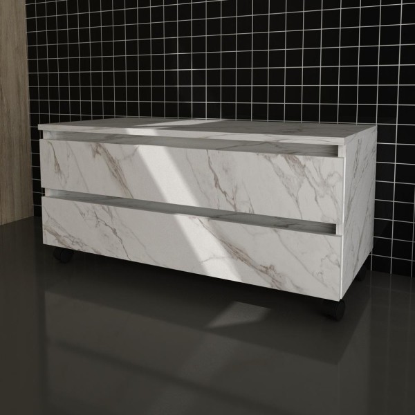 Encontraproduto.com.br - Gabinete Banheiro 2 Gavetas com Rodízios 80cm Multimóveis CR10083 Mármore Branco