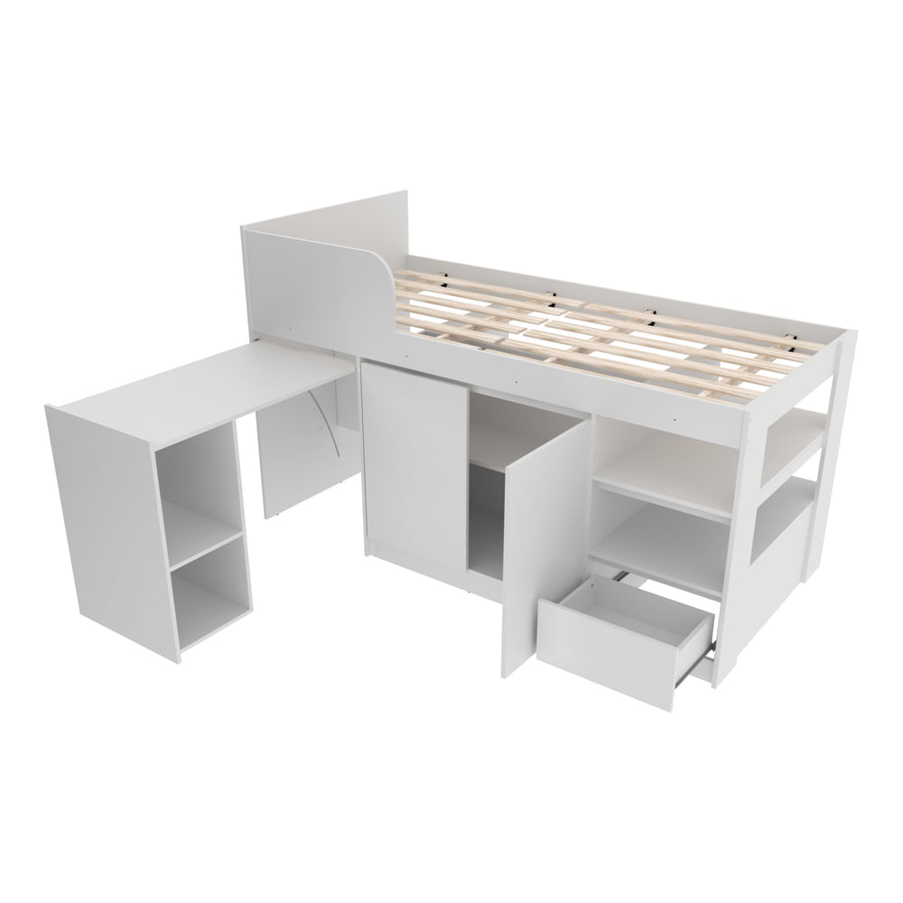 Encontraproduto.com.br - Cama Solteiro com Escrivaninha para Colchão 88 x 188 cm Multimóveis CR35067 Branca