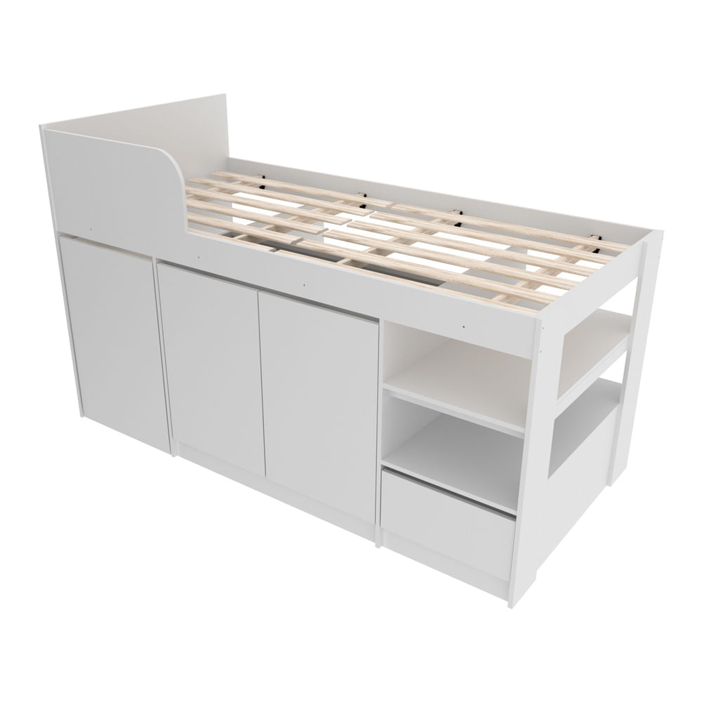 Encontraproduto.com.br - Cama Solteiro com Escrivaninha para Colchão 88 x 188 cm Multimóveis CR35067 Branca