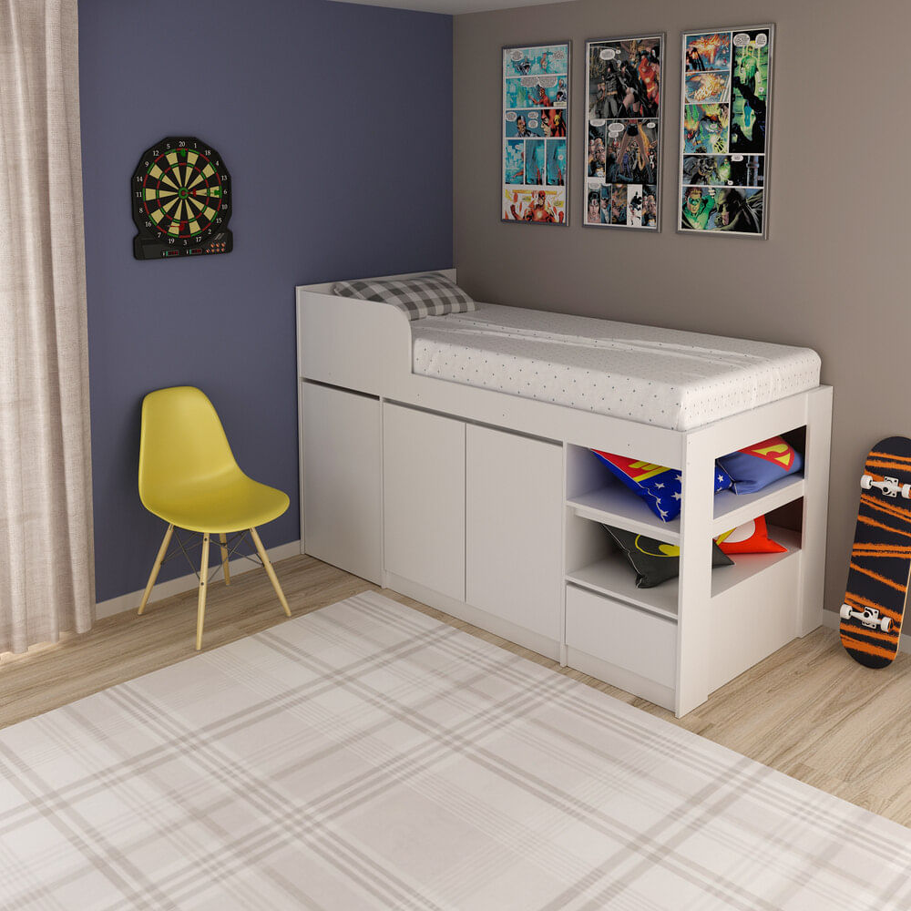 Encontraproduto.com.br - Cama Solteiro com Escrivaninha para Colchão 88 x 188 cm Multimóveis CR35067 Branca