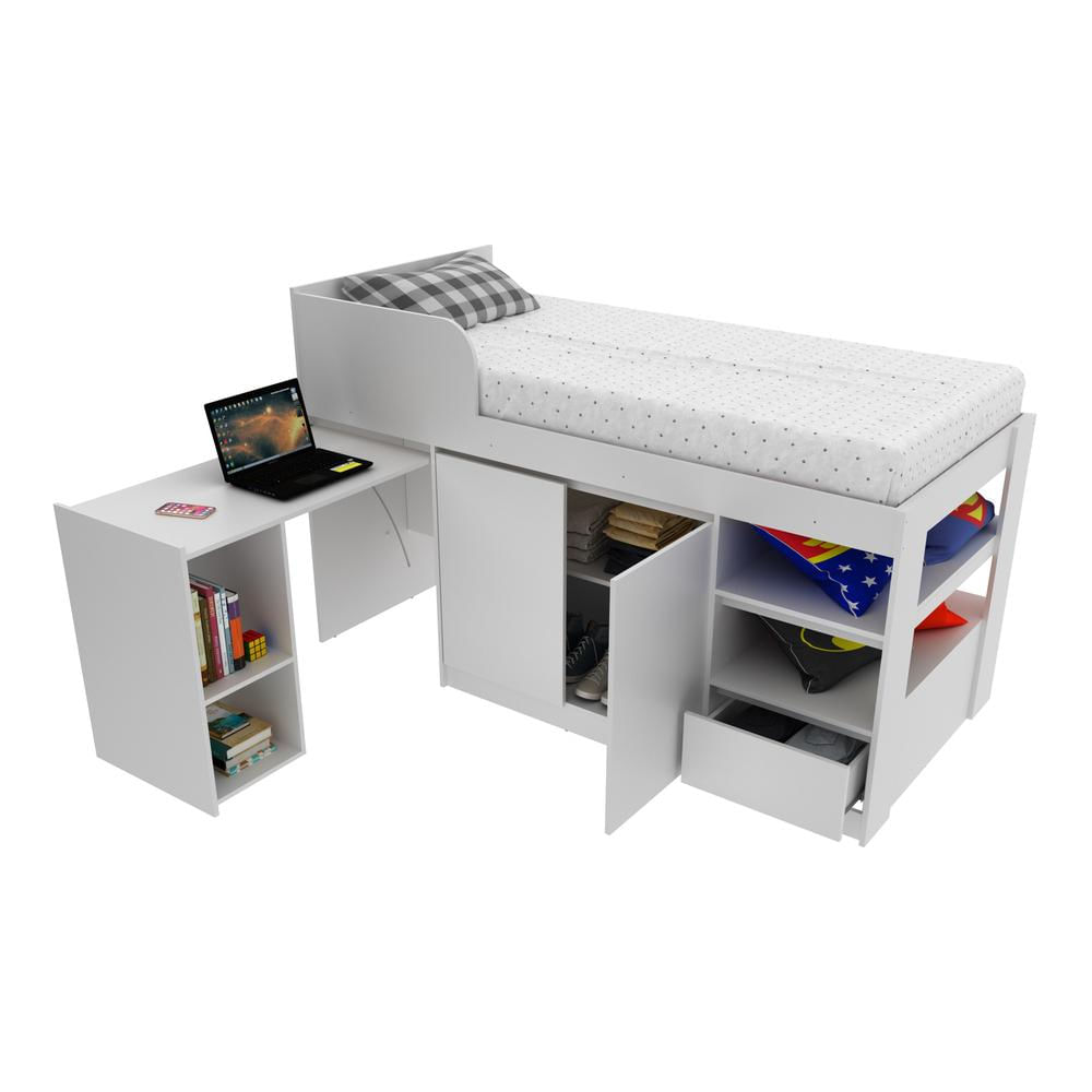 Encontraproduto.com.br - Cama Solteiro com Escrivaninha para Colchão 88 x 188 cm Multimóveis CR35067 Branca