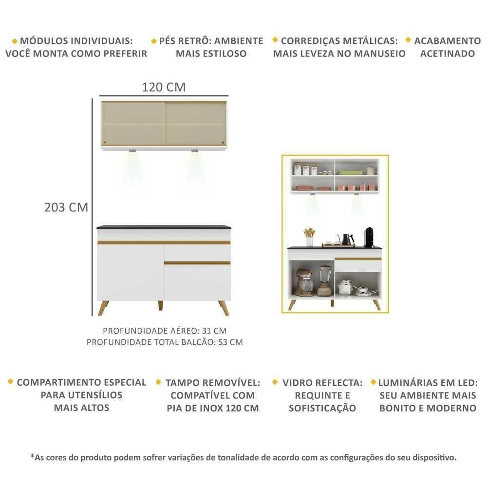 Encontraproduto.com.br - Armário de Cozinha Compacta 120cm com Leds Veneza Up Multimóveis V2013