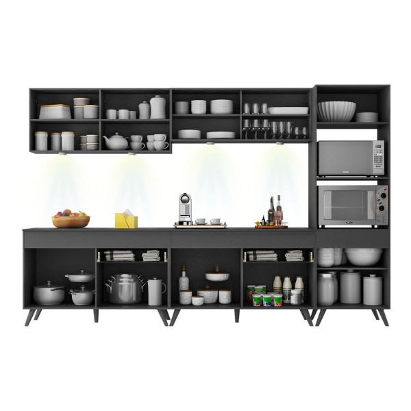 Encontraproduto.com.br - Armário de Cozinha Compacta 302cm com Leds Veneza Up Multimóveis V2014