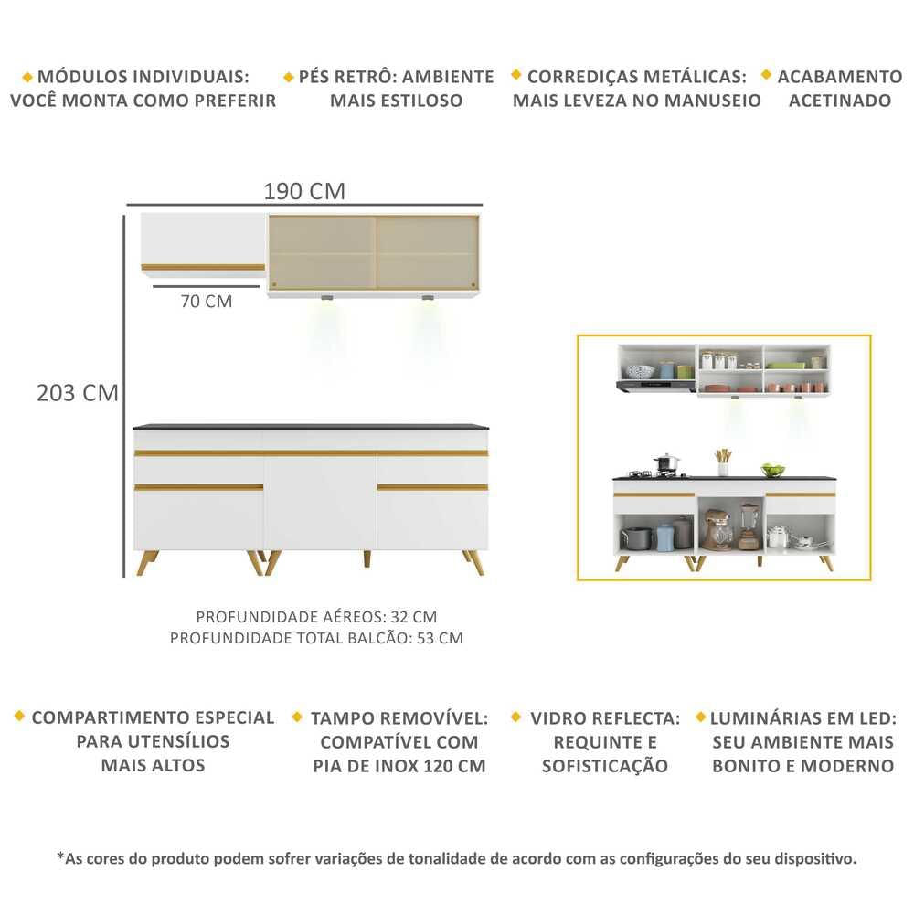 Encontraproduto.com.br - Armário de Cozinha Compacta 190cm com Leds Veneza Up Multimóveis V2031