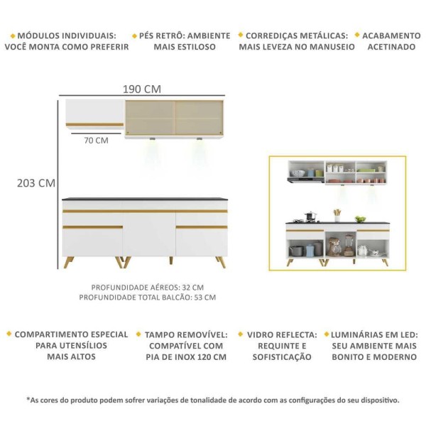 Encontraproduto.com.br - Armário de Cozinha Compacta 190cm com Leds Veneza Up Multimóveis V2031