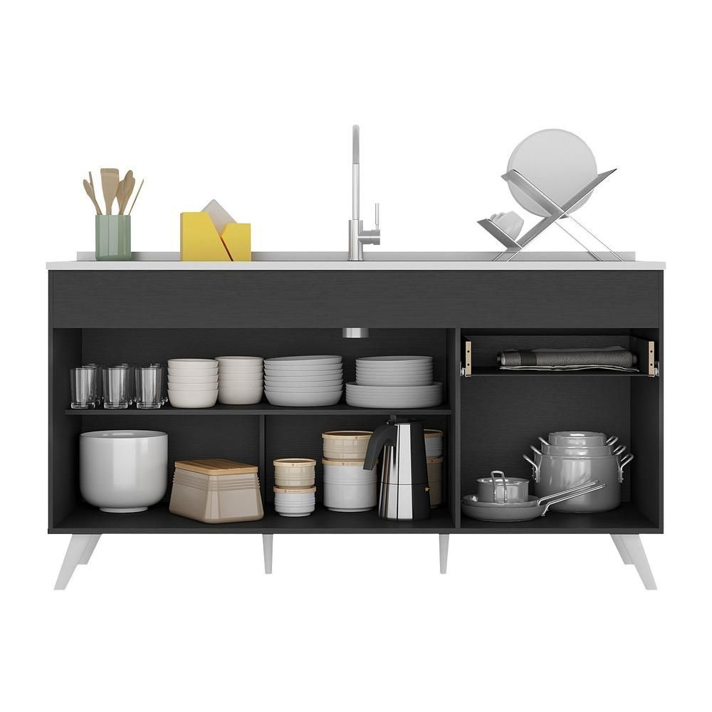 Encontraproduto.com.br - Balcão Cozinha Gabinete Pia 150cm 3 Portas 1 Gaveta Veneza Multimóveis V2072 Preto/branco